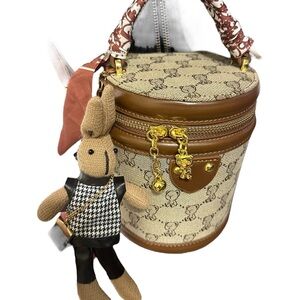 Brown and Tan Crossbody Bag with Gold Accents